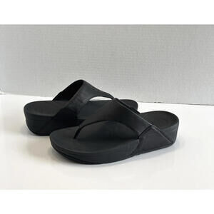 FitFlop Lulu Women's Comfortable Black Leather Toe-Post Thong Sandals Size 6